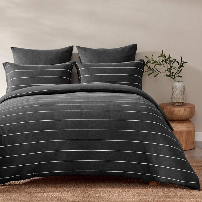 Dreamaker Jersey Luxe 100% Cotton Reversible Quilt Cover Set Charcoal Single Bed