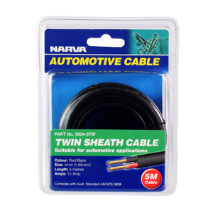 Narva 15A 4mm Red/Black(Black Sheath) Twin Sheath Cable - 5m