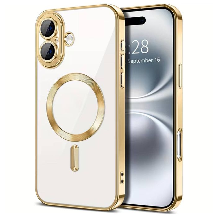 For Apple iPhone 17 MagSafe Magnetic Case with HaloLock Shockproof Protective Electroplating Clear Cover (Gold)