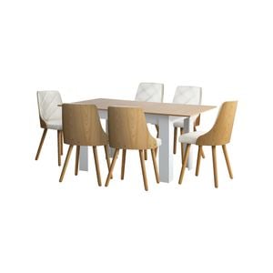 Oikiture  7PCS Dining Sets 160cm Extendable Dining Table with Dining Chairs PU Leather White