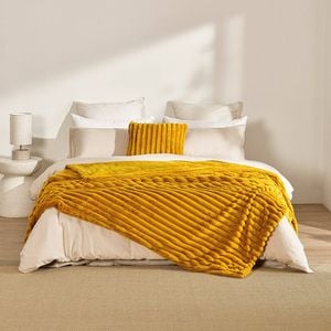 Dreamaker Chunky Embossed Fleece Throw Blanket Mustard Gold - 180 X 200cm