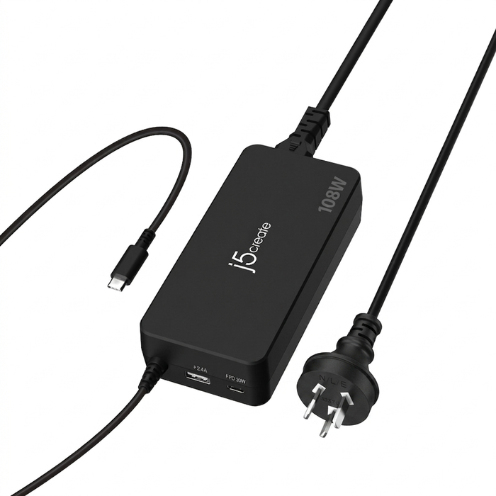 J5create 3-port Pd Usb-c & Usb A 108w Super Charger For Simultaneous Charging