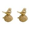 2PK LVD Polyresin Sculpture Bird On Pine Cone Home Decor 12.9cm Gold