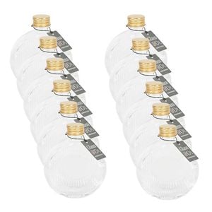 12PK Glass & Co Flat Round Gold Lid Bottle Storage Jar 210ml Clear