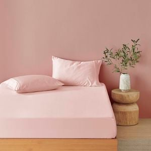 Natural Home Bamboo Fitted Sheet Set Blush Pink King Single Bed
