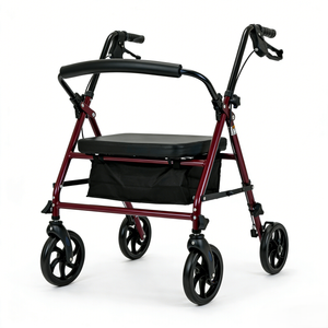 Altus Classic Seat Walker Rollator Walking Frame Padded Backrest - Red
