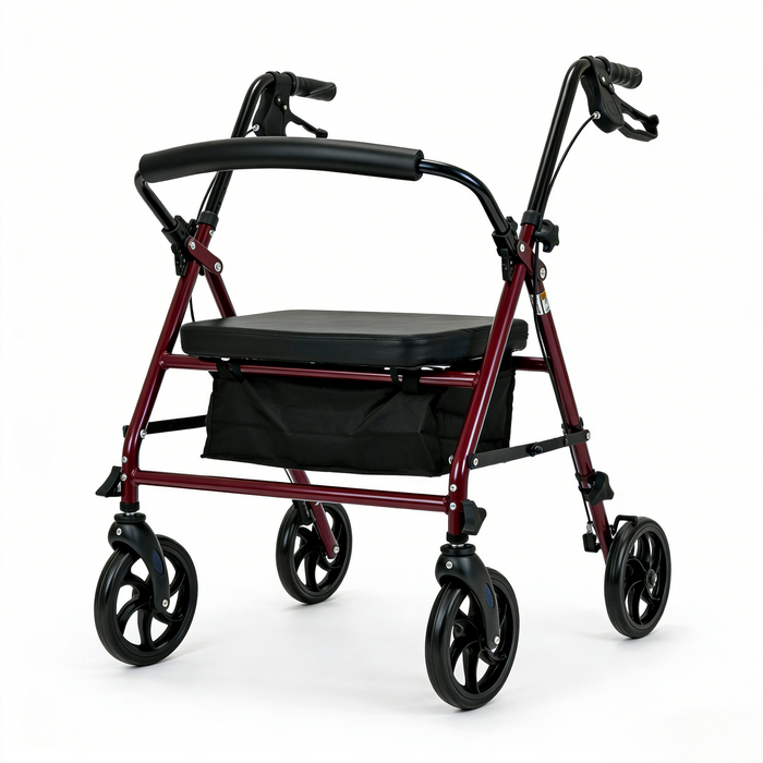 Altus Classic Seat Walker Rollator Walking Frame Padded Backrest - Red