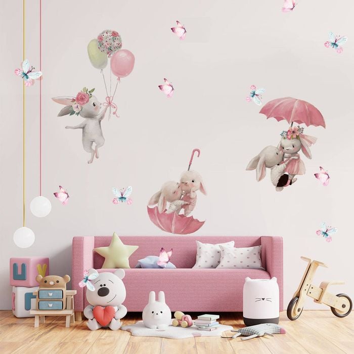 Allwallstickers Medium Multicolour Flying Rabbits Wall decal - Bunnings ...