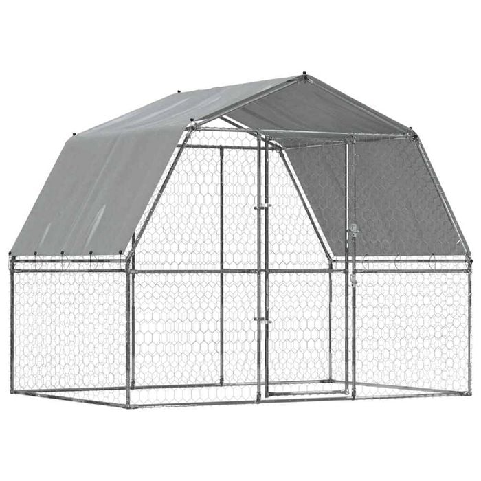 vidaXL Dog Cage with Roof and Door Dog Kennel Playpen Silver Galvanised Steel
