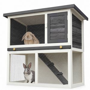 Advwin Rabbit Hutch Chicken Coop 2 Storey W/ramp Grey