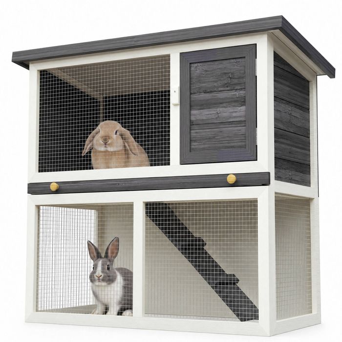 Advwin Rabbit Hutch Chicken Coop 2 Storey W/ramp Grey
