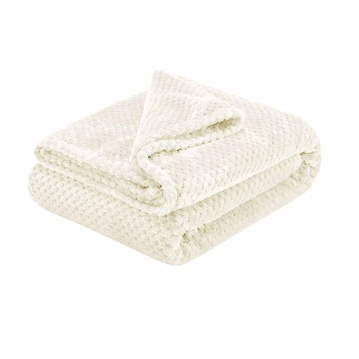 Soft Diamond Fleece Extra Large Throw / Single Sized Blanket Ivory