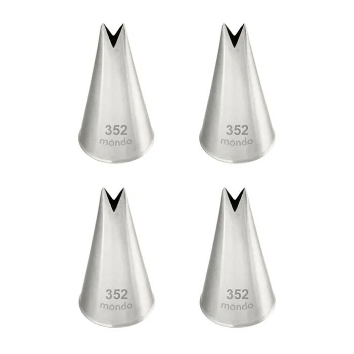 4PK Mondo Stainless Steel #352 Leaf Piping Tip - Silver