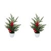 2x LVD Plastic/Foam Christmas Tree w/ Berries Potted Tabletop Home/Office Decor