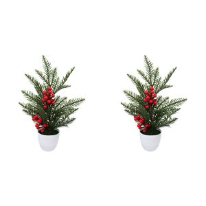 2x LVD Plastic/Foam Christmas Tree w/ Berries Potted Tabletop Home/Office Decor