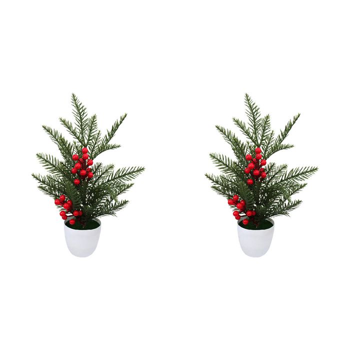 2x LVD Plastic/Foam Christmas Tree w/ Berries Potted Tabletop Home/Office Decor