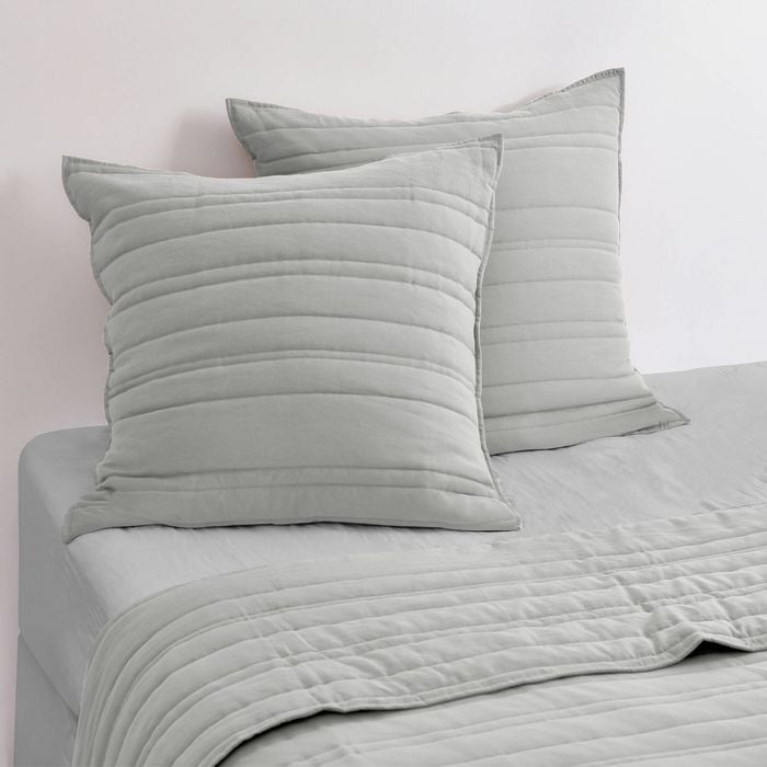 Dreamaker Superfine Washed Microfibre Stripe Quilted European Pillowcase Twin Pack Dove Grey