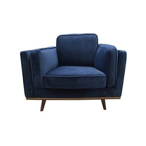 Single Seater Armchair Sofa Modern Lounge Accent Chair in Soft Blue Velvet with Wooden Frame