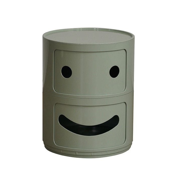 Catzon 2 Tier Smile Face Nightstand Round Bedside Table-Green