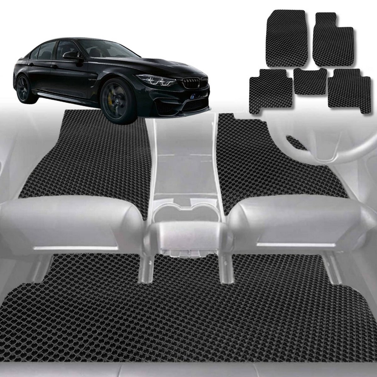 6D Diamond Car Floor Mats for BMW M3 (F80)2014-2019-Full Set-Black ...