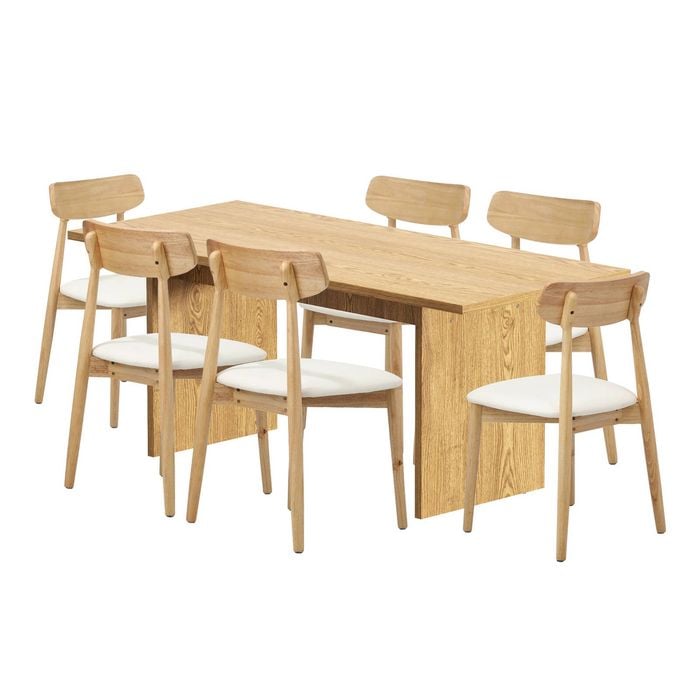 Oikiture 1.8m Dining Table and Chairs Wooden Furniture Set of 7
