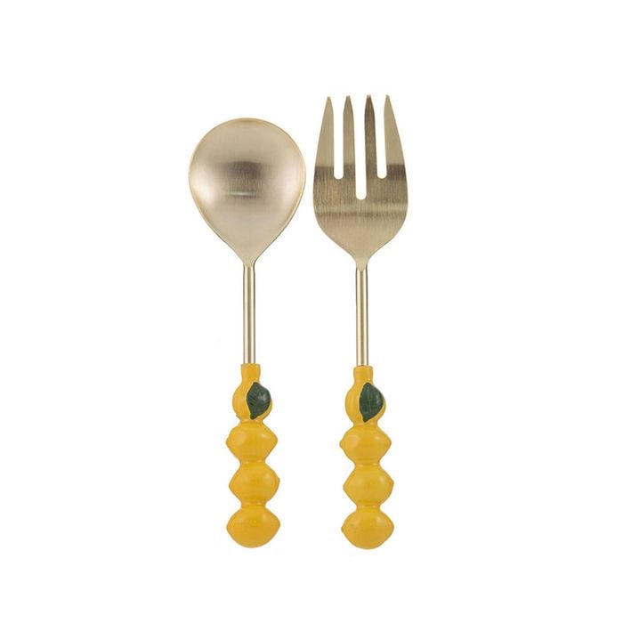 Ladelle Capri Lemon Salad Servers Reusable Spoon & Fork Kitchen Serving Tools
