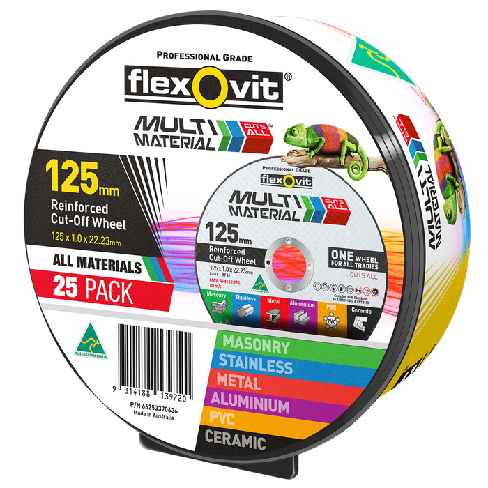 Flexovit 125 x 1.0 x 22.23mm Reinforced Cut Off Wheel - 25 Pack