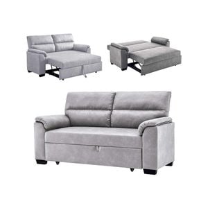 Foret 2 Seater Sofa Bed Pullout Futon Lounge Couch Padded Comfort Fabric Grey