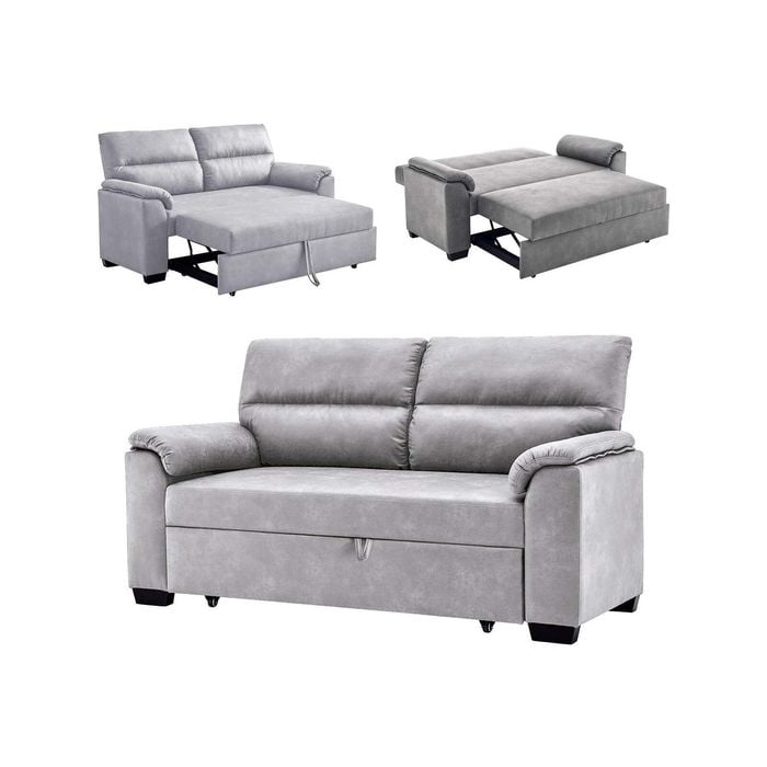 Foret 2 Seater Sofa Bed Pullout Futon Lounge Couch Padded Comfort Fabric Grey