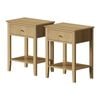 Oikiture Set of 2 Bedside Table One Drawer Open Shelf Natural