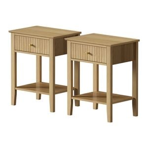 Oikiture Set of 2 Bedside Table One Drawer Open Shelf Natural