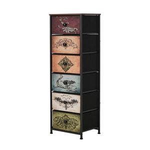 Oikiture 6 Chest Of Drawers Retro Tallboy Printed Foldable Fabric Drawers