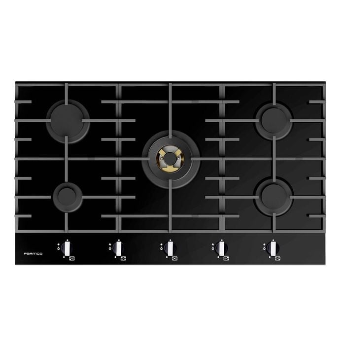 Parmco 900mm 5 Burner Gas Black Glass Hob