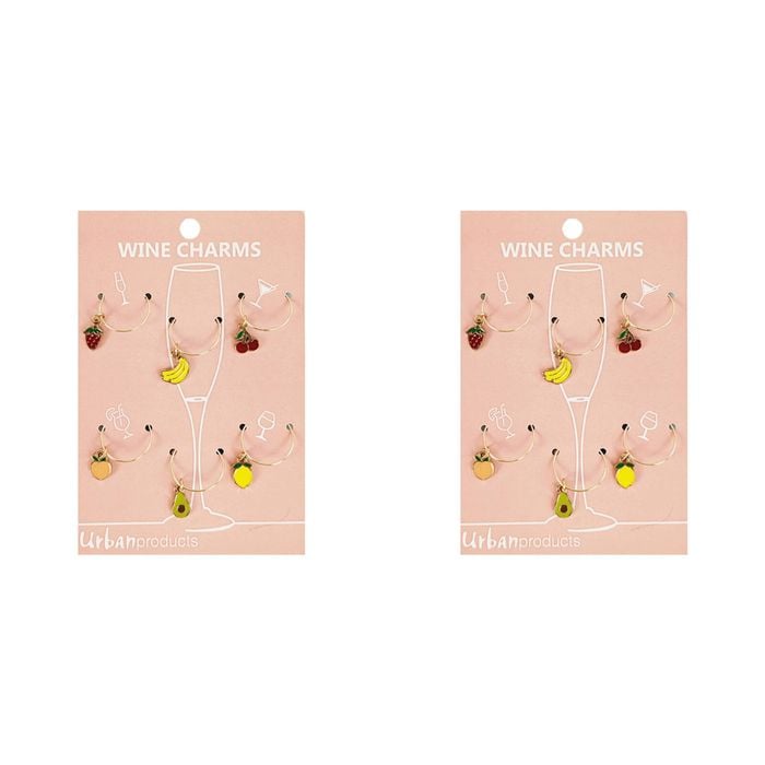 2x 6pc Urban Fruity 4cm Metal/Enamel Wine Charms Drink Tag