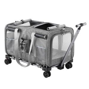 i.Pet Pet Carrier Foldable Stroller Cat Dog Trolley Travel Bag Grey
