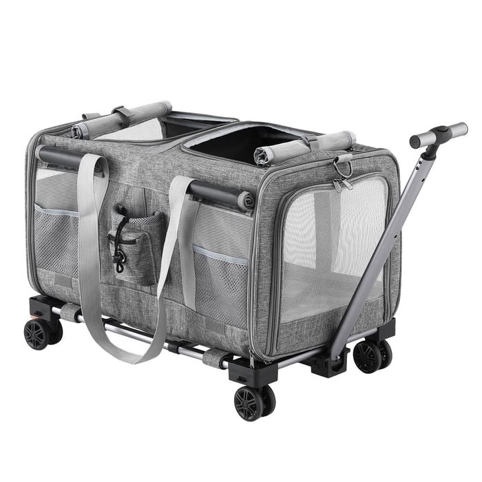 i.Pet Pet Carrier Foldable Stroller Cat Dog Trolley Travel Bag Grey