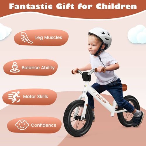 Costway Kids Balance Bike No Pedal Training Bicycle Indoor Outdoor Push Bike White Bunnings Australia