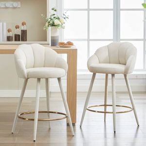 HOMFURN Set of 2 Velvet Counter Barstools with Golden Footrest
