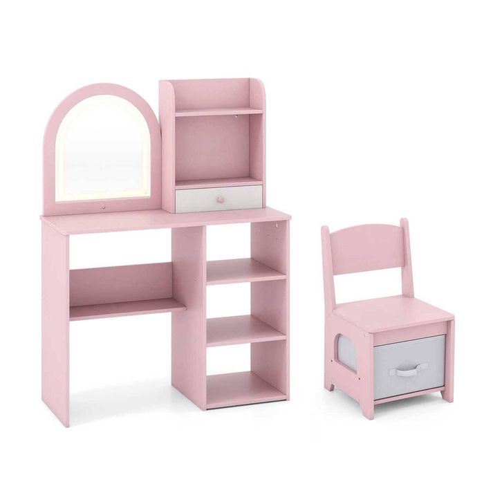 Costway 2-in-1 Kids Dressing Table & Chair Vanity Set Writing Desk Pink