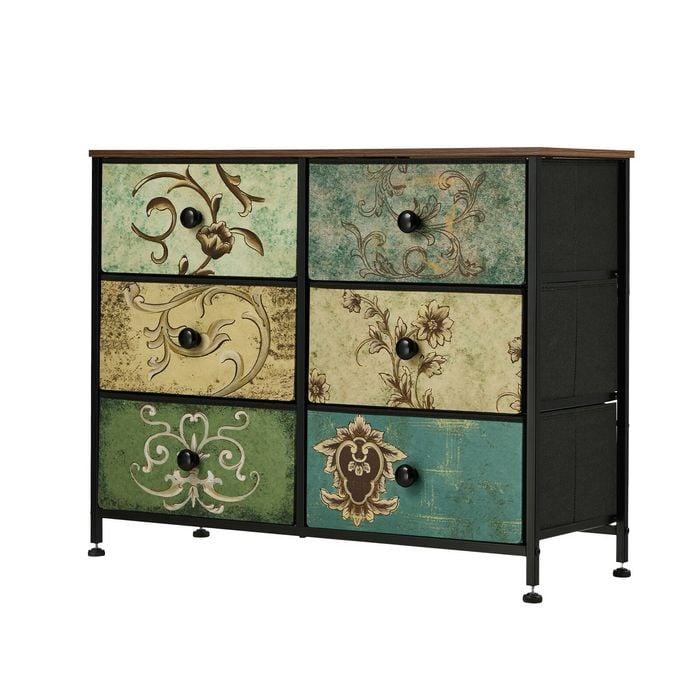 Oikiture 6 Chest Of Drawers Fabric Storage Cabinet Retro Lowboy Organizer