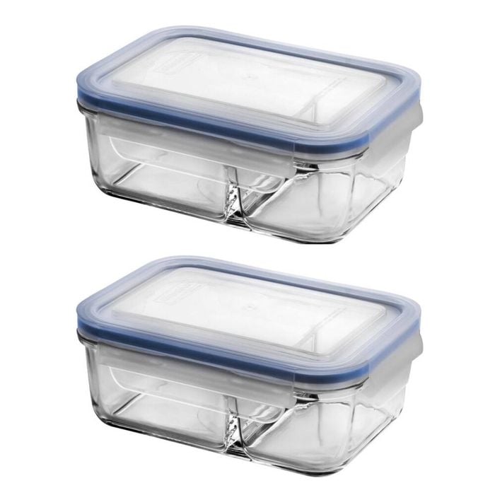Glasslock Duo Tempered Glass Rectangular 670ml Container W/ Lid | Set Of 2
