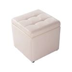 Costway 40CM PU Leather Storage Ottoman Flip Top Footstool Seat Cube Blanket Box Living Room Cream White