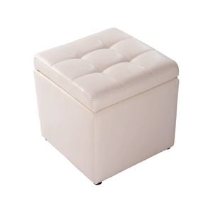 Costway 40cm Pu Leather Storage Ottoman Flip Top Footstool Seat Cube Blanket Box Living Room Cream White