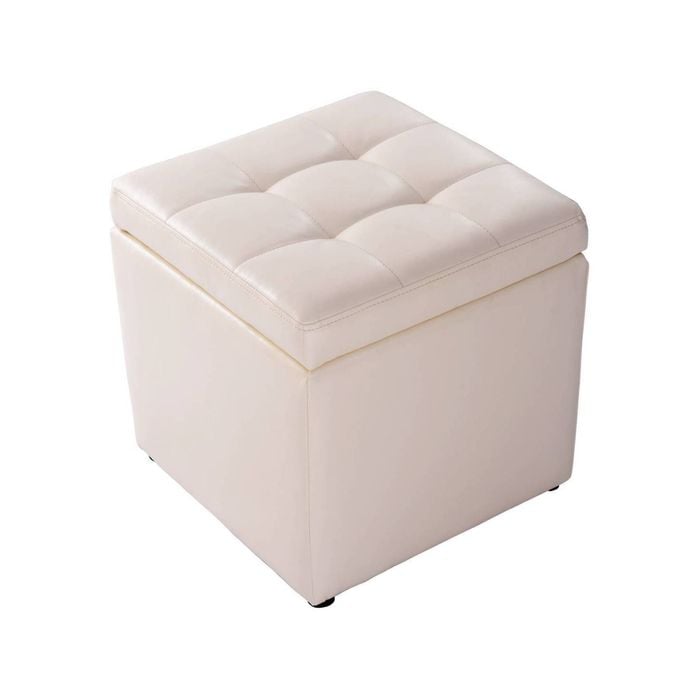 Costway 40cm Pu Leather Storage Ottoman Flip Top Footstool Seat Cube Blanket Box Living Room Cream White