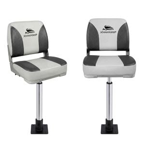 Seamanship 2X Folding Boat Seats with 2X Pedestals 55–75cm Marine Swivel 13cm Padding Charcoal