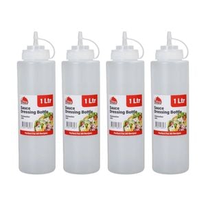 4PK Culinary Kitchen Plastic Squeeze Bottle Sauce Dispenser 1L Clear