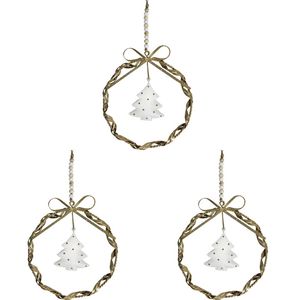 3x LVD Metal/Beads Twist Wreath Tree Hanging Ornament Home Decor Lrg Gold/White