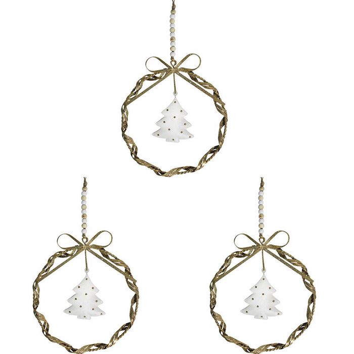 3x LVD Metal/Beads Twist Wreath Tree Hanging Ornament Home Decor Lrg Gold/White