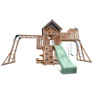 Lifespan Kids Kensington Swing Set, Monkey Bars & Play Centre with 2.2m Pastel Green Slide