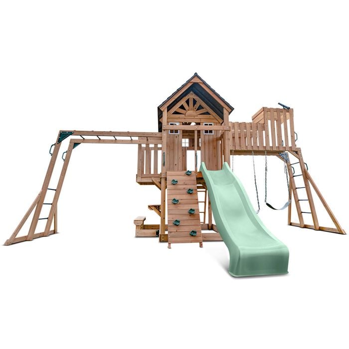 Lifespan Kids Kensington Swing Set, Monkey Bars & Play Centre with 2.2m Pastel Green Slide